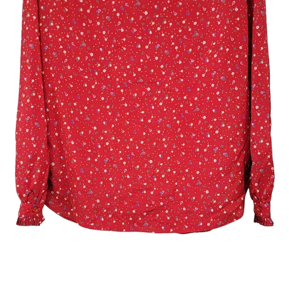 The Villager VTG Red Mini Floral Print Button Down Long Sleeve Women's Size 16 - Picture 11 of 12